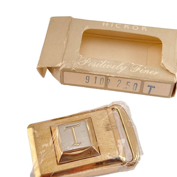 Hickok Gold Tone Initial T Belt Buckle Late 1950s in Box - Picture 2 of 9
